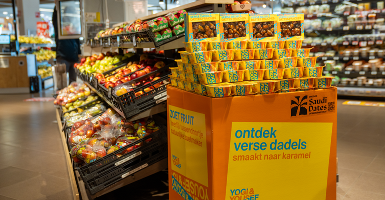 display at supermarket with fresh dates from Yogi & Yousef